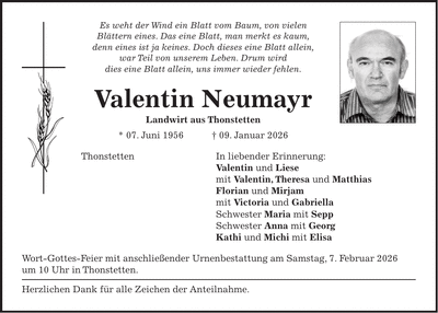 Traueranzeige Valentin Neumayr