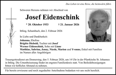 Traueranzeige Josef Eidenschink