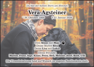 Traueranzeige Vera Agsteiner
