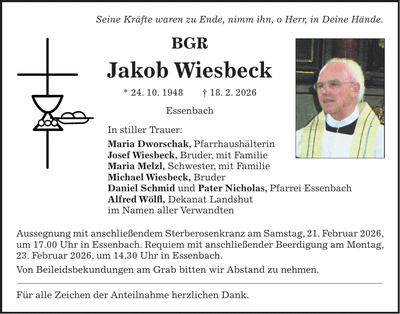 Traueranzeige Jakob Wiesbeck