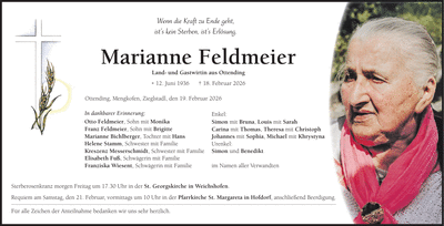 Traueranzeige Marianne Feldmeier