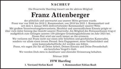 Traueranzeige Franz Attenberger