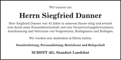Traueranzeige Siegfried Danner