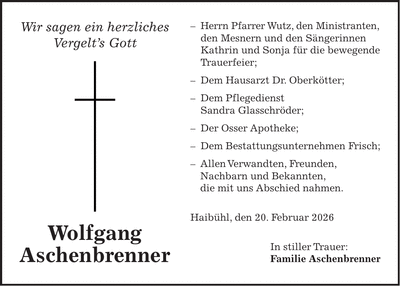 Traueranzeige Wolfgang Aschenbrenner