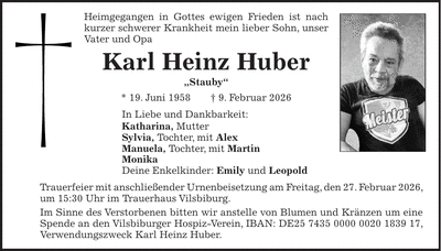 Traueranzeige Karl Heinz Huber