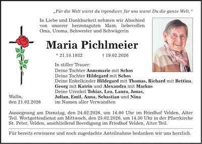 Traueranzeige Maria Pichlmeier