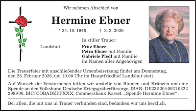 Traueranzeige Hermine Ebner