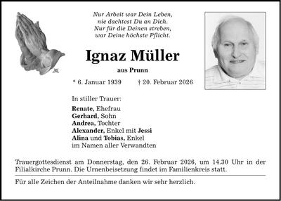 Traueranzeige Ignaz Müller
