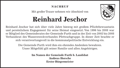 Traueranzeige Reinhard Jeschor