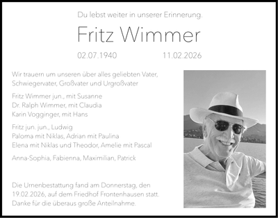 Traueranzeige Fritz Wimmer