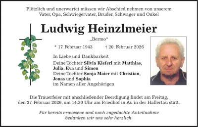 Traueranzeige Ludwig Heinzlmeier