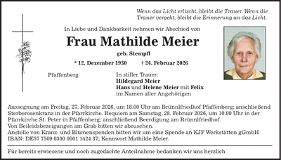 Traueranzeige Mathilde Meier
