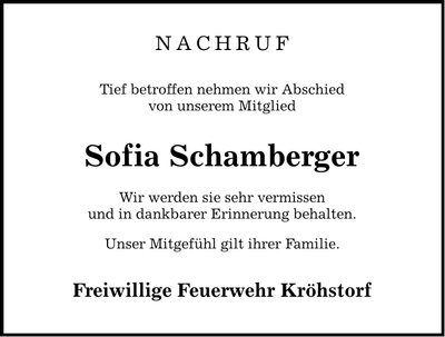 Traueranzeige Sofia Schamberger