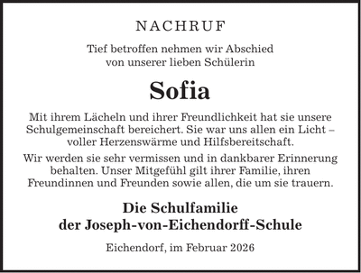 Traueranzeige Sofia Schamberger