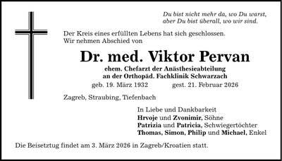 Traueranzeige Viktor Pervan