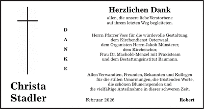 Traueranzeige Christa Stadler