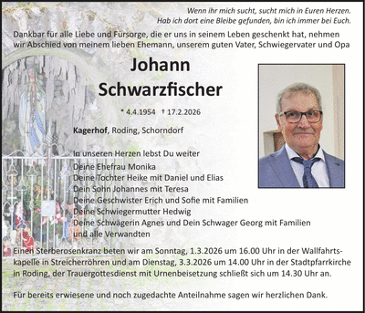 Traueranzeige Johann Schwarzfischer
