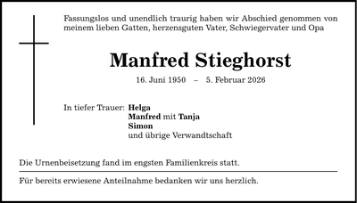 Traueranzeige Manfred Stieghorst