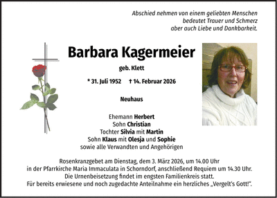 Traueranzeige Barbara Kagermeier