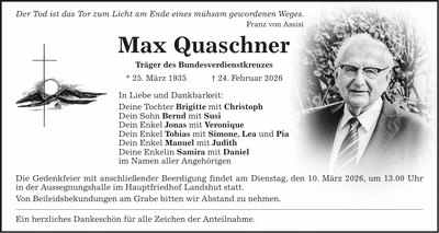 Traueranzeige Max Quaschner