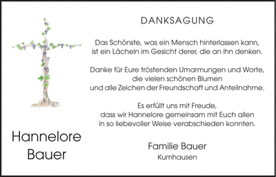 Traueranzeige Hannelore Bauer