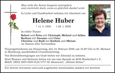 Traueranzeige Helene Huber