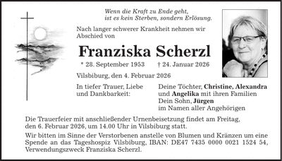 Traueranzeige Franziska Scherzl