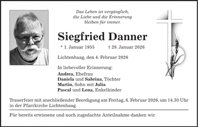 Traueranzeige Siegfried Danner
