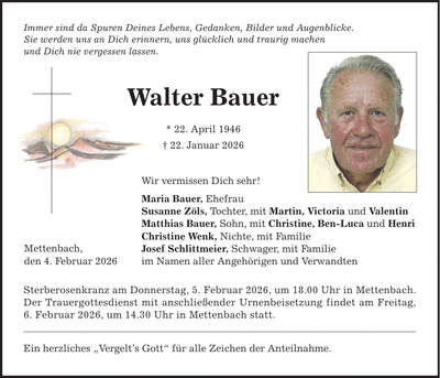 Traueranzeige Walter Bauer