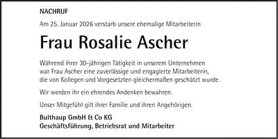 Traueranzeige Rosalie Ascher