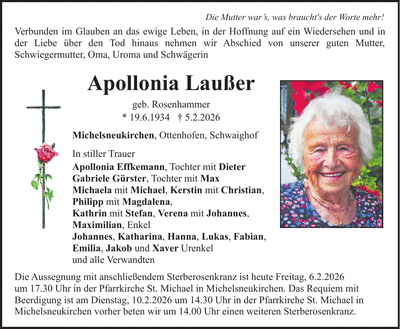 Traueranzeige Apollonia Laußer