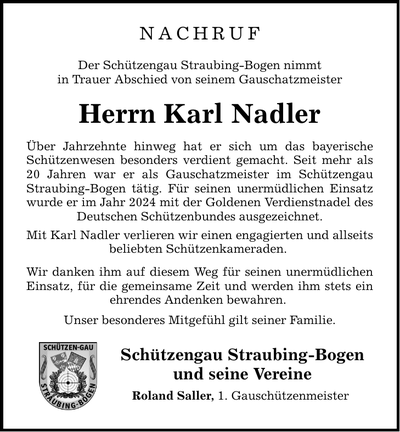 Traueranzeige Karl Nadler