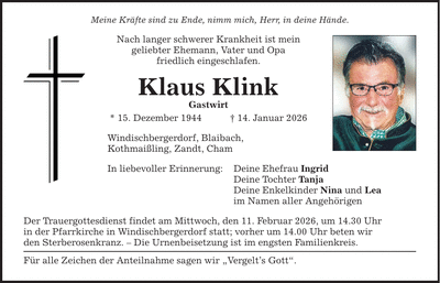 Traueranzeige Klaus Klink