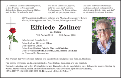 Traueranzeige Elfriede Zollner