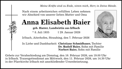 Traueranzeige Elisabeth Baier