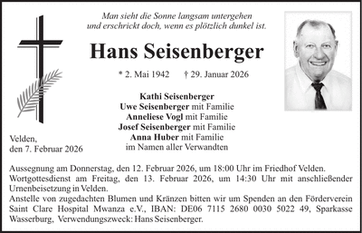 Traueranzeige Hans Seisenberger