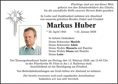 Traueranzeige Markus Huber