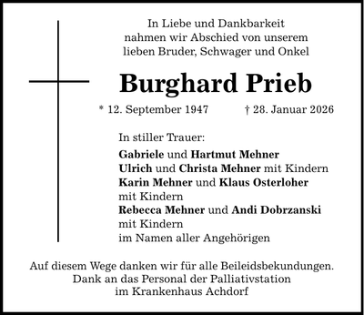 Traueranzeige Burghard Prieb