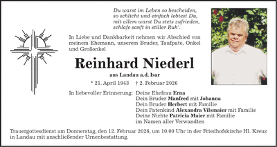 Traueranzeige Reinhard Niederl