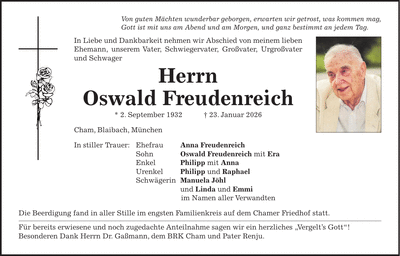 Traueranzeige Oswald Freudenreich