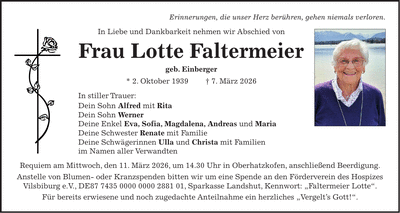 Traueranzeige Lotte Faltermeier