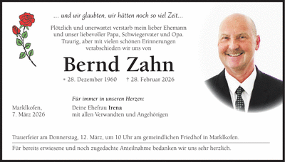 Traueranzeige Bernd Zahn