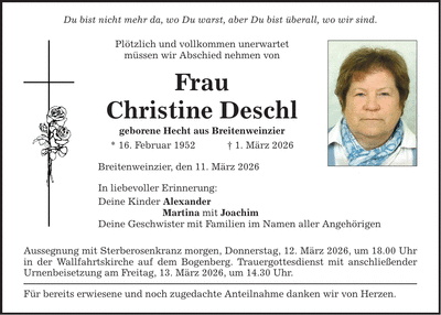 Traueranzeige Christine Deschl
