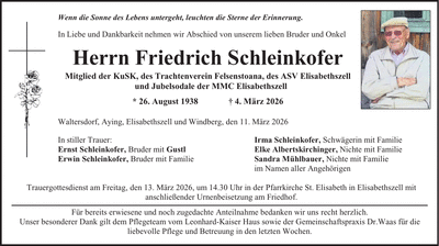 Traueranzeige Friedrich Schleinkofer