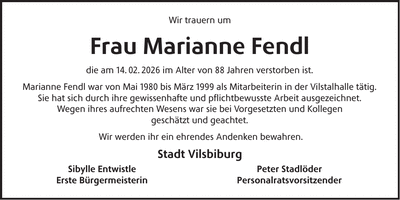 Traueranzeige Marianne Fendl