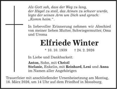 Traueranzeige Elfriede Winter