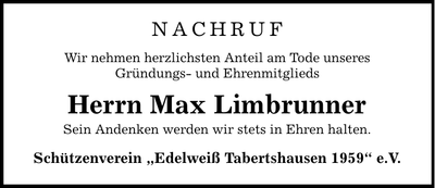 Traueranzeige Max Limbrunner