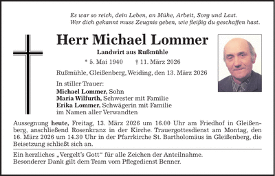 Traueranzeige Michael Lommer