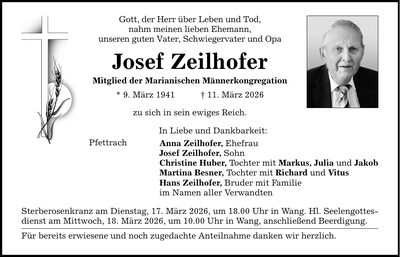 Traueranzeige Josef Zeilhofer