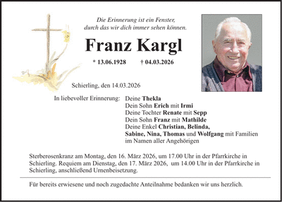 Traueranzeige Franz Kargl